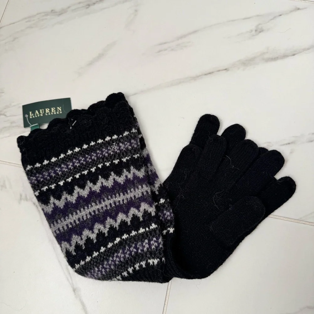 Lauren Ralph Lauren Black and Purple Knit Gloves